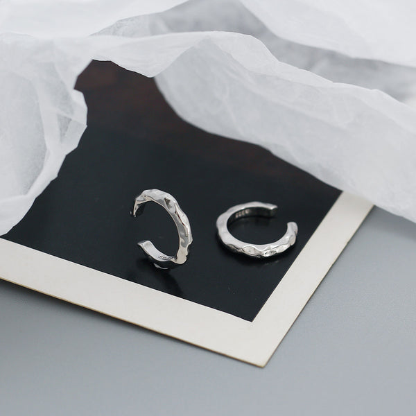 YHE0529 925 Sterling Silver Hammered Texture Women Ear Cuff