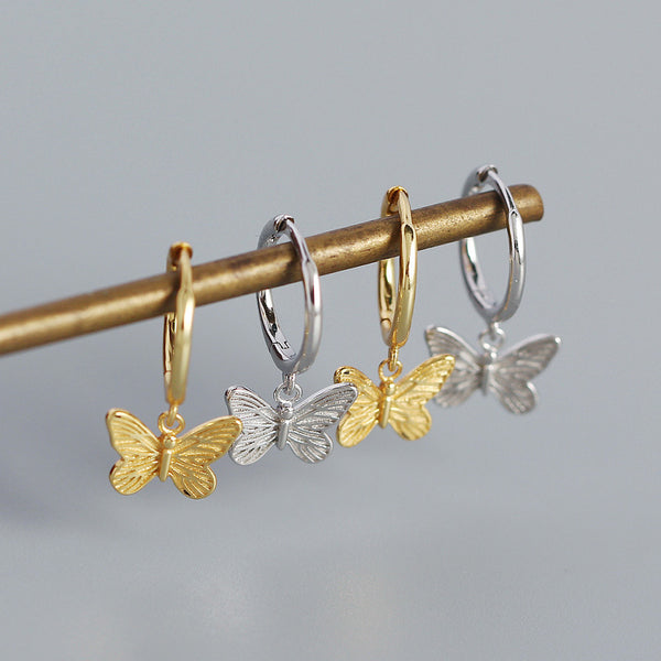 YHE0450 925 Sterling Silver Women Butterfly Dangle Earrings