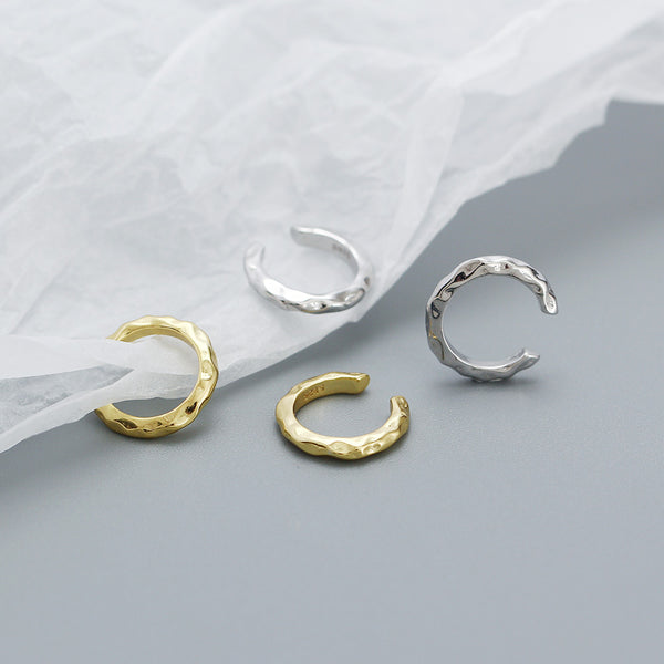 YHE0529 925 Sterling Silver Hammered Texture Women Ear Cuff