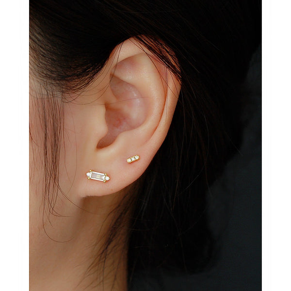 YHE0536 925 Sterling Silver Minimalist CZ Vertical Bar Barbell Stud Earrings