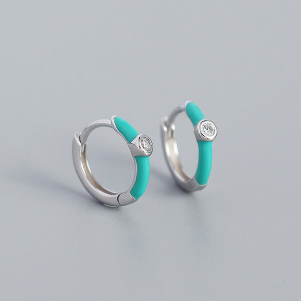 YHE0429 925 Sterling Silver Enamel Boutique Cubic Zirconia Hoop Earring