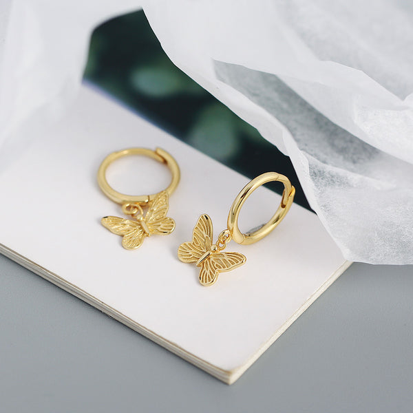 YHE0450 925 Sterling Silver Women Butterfly Dangle Earrings