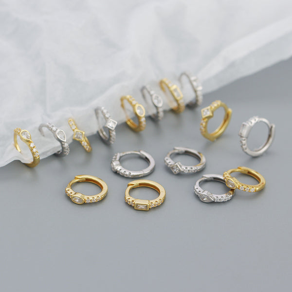 YHE0476 925 Sterling Silver Classic Cubic Zirconia Hoop Earrings