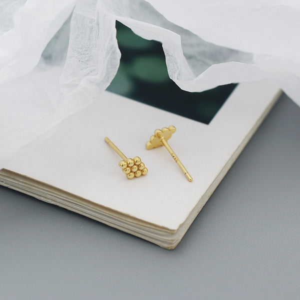 YHE0501 925 Sterling Silver Mini Rhombus Geometry Bead Stud Earring