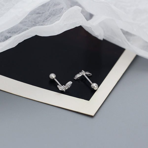 YHE0537 925 Sterling Silver Minimalist Marquse Cubic Zirconia Barbell Stud Earrings