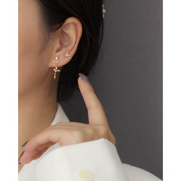 YHE0478 925 Sterling Silver Cubic Zirconia Drop Stud Earrings