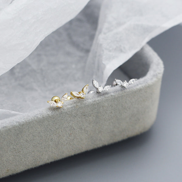 YHE0537 925 Sterling Silver Minimalist Marquse Cubic Zirconia Barbell Stud Earrings