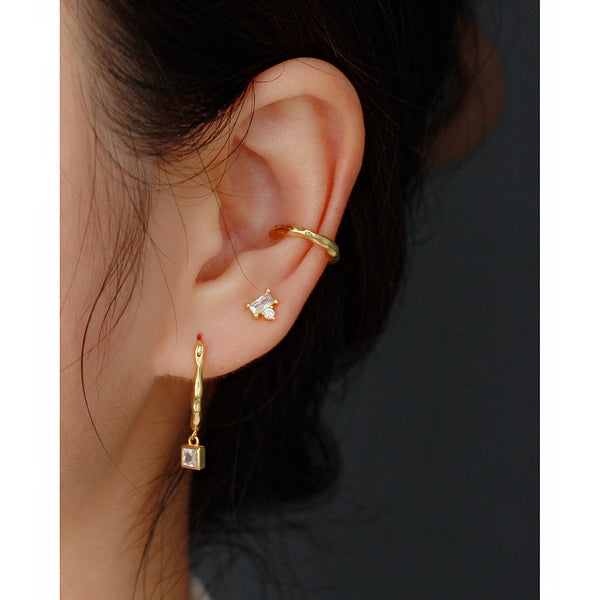 YHE0529 925 Sterling Silver Hammered Texture Women Ear Cuff