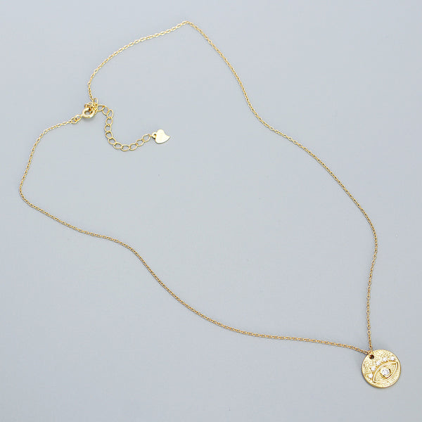 YHN074 925 Sterling Silver Bezel Set CZ Evil Eye Coin Pendant Necklace