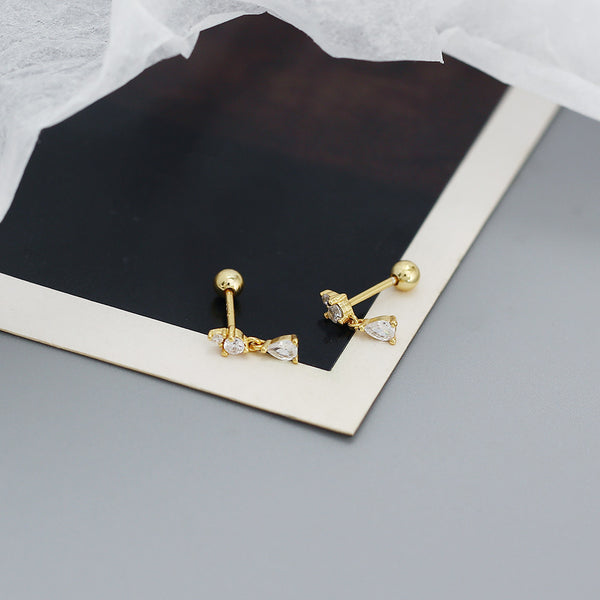 YHE0538 925 Sterling Silver Minimalist Cubic Zirconia Barbell Drop Stud Earrings
