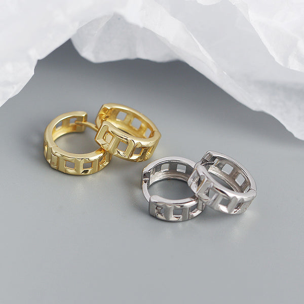 YHE0379 925 Sterling Silver T-shaped Hollow Earrings