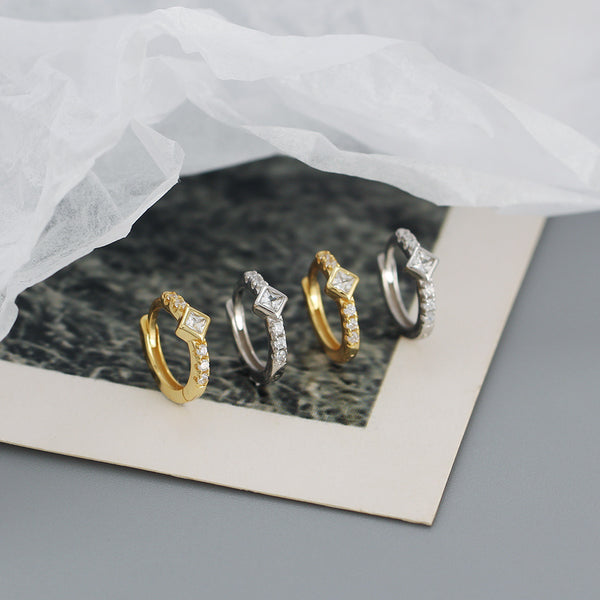 YHE0476 925 Sterling Silver Classic Cubic Zirconia Hoop Earrings