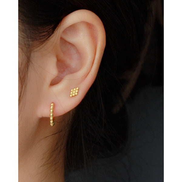 YHE0501 925 Sterling Silver Mini Rhombus Geometry Bead Stud Earring