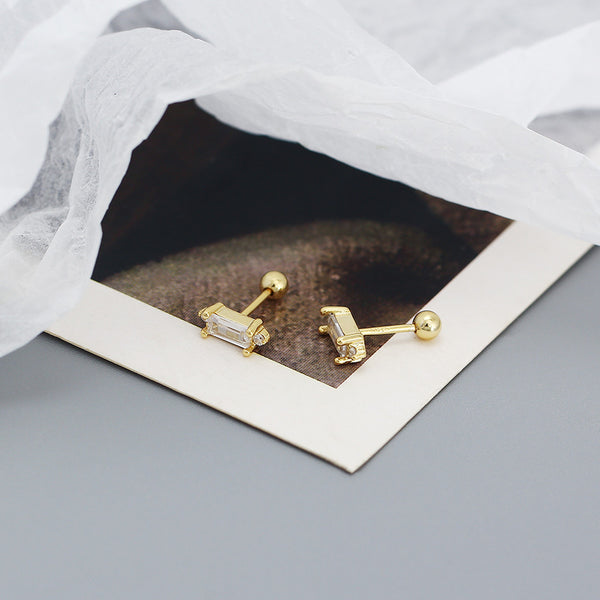 YHE0535 925 Sterling Silver Sparkle Baguette Cubic Zirconia Mini Stud Earrings