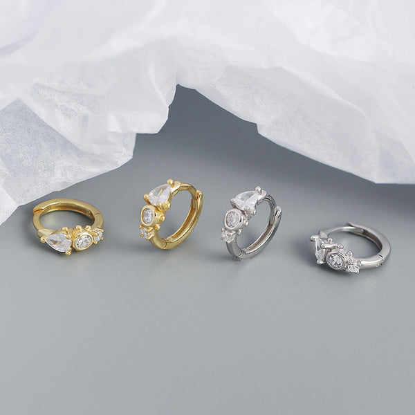 YHE0369 925 Sterling Silver Water Drop CZ Hoop Earrings