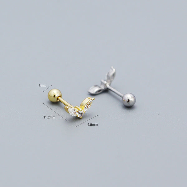 YHE0537 925 Sterling Silver Minimalist Marquse Cubic Zirconia Barbell Stud Earrings