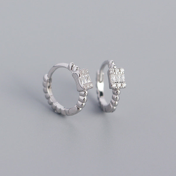 YHE0351 925 Sterling Silver Sparkle CZ Minimalist Women Hoop Earring