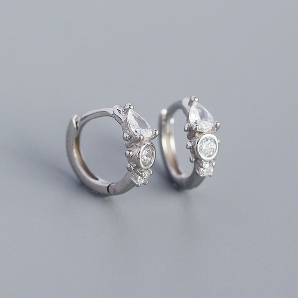 YHE0369 925 Sterling Silver Water Drop CZ Hoop Earrings