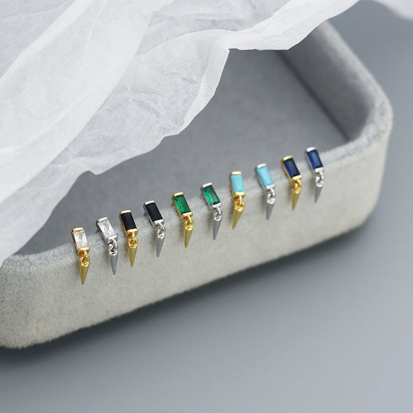 YHE0528 925 Sterling Silver Minimalist Baguette Cubic Zirconia Rivet Stud Earrings