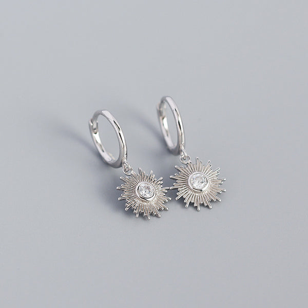 YHE0344 925 Sterling Silver Bohemian Irregular Sunburst CZ Earring
