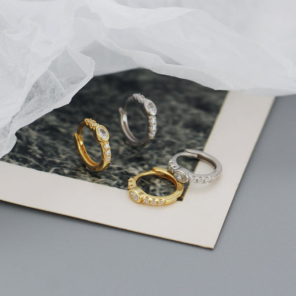 YHE0476 925 Sterling Silver Classic Cubic Zirconia Hoop Earrings