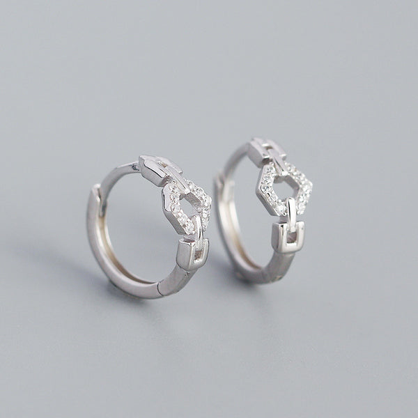YHE0398 925 Sterling Silver Gold Cubic Zirconia Huggie Earring