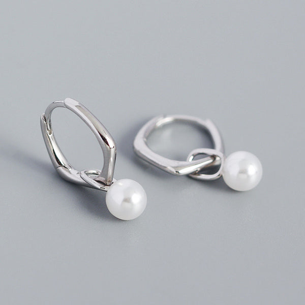 YHE0415 925 Sterling Silver Irregular Geometric Pearl Earrings
