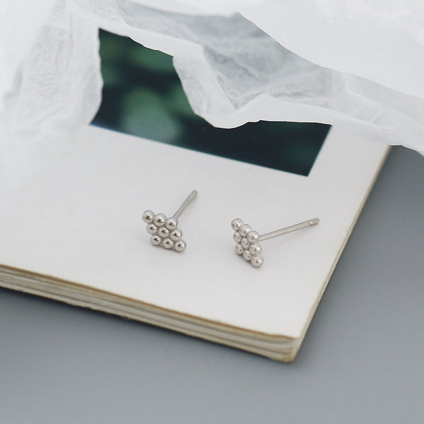 YHE0501 925 Sterling Silver Mini Rhombus Geometry Bead Stud Earring