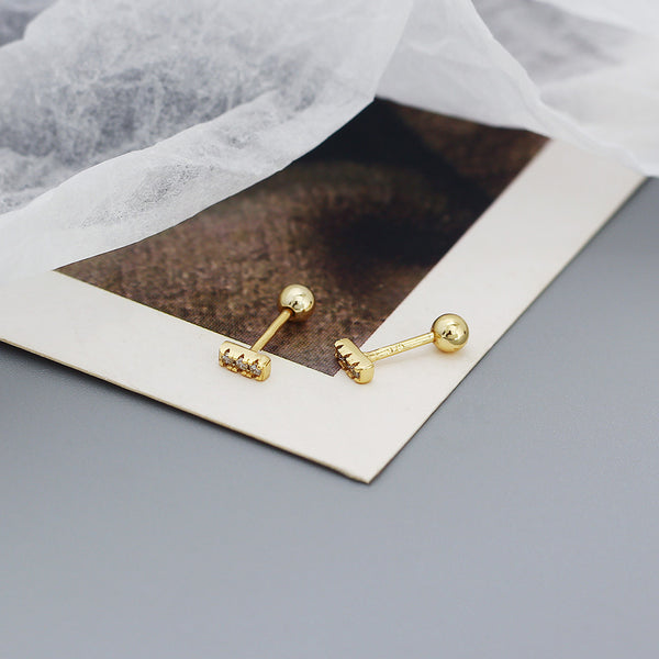 YHE0536 925 Sterling Silver Minimalist CZ Vertical Bar Barbell Stud Earrings