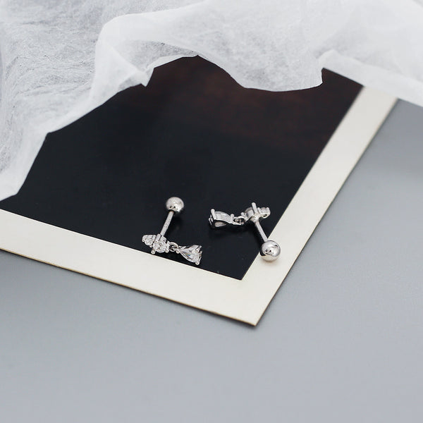 YHE0538 925 Sterling Silver Minimalist Cubic Zirconia Barbell Drop Stud Earrings