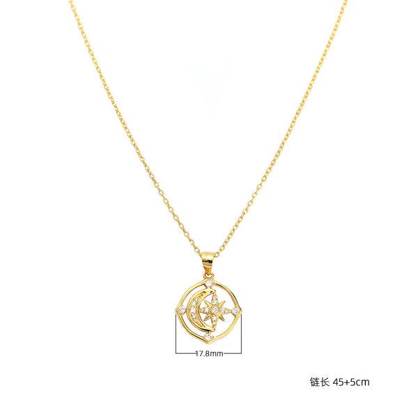 YHN079 925 Sterling Silver CZ Crescent Starburst Pendant Necklaces