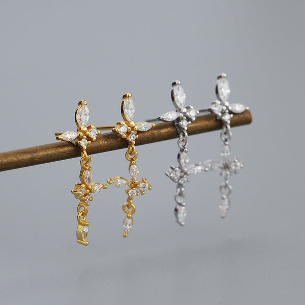 YHE0478 925 Sterling Silver Cubic Zirconia Drop Stud Earrings