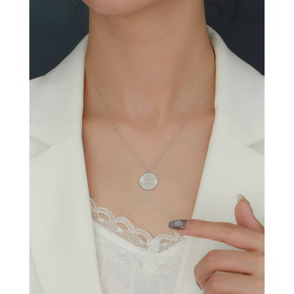 YHN073 925 Sterling Silver Women Snake Texture Coin Pendant Necklace