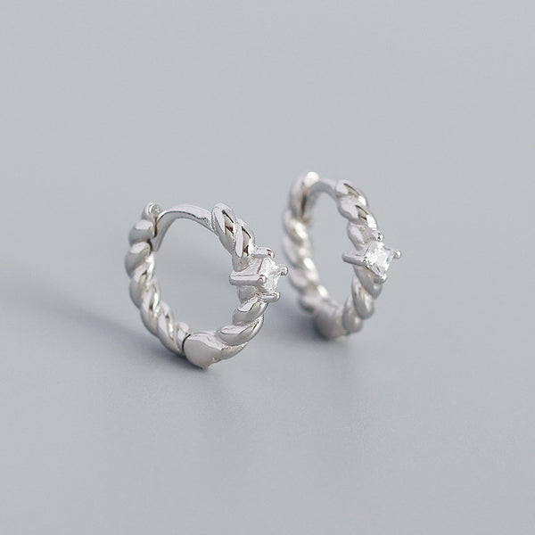 YHE0422 925 Sterling Silver Simper Style Twist CZ Hoop Earring