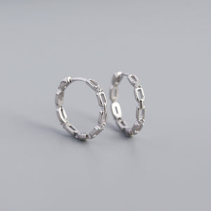 YHE0340 925 Sterling Silver Pave CZ Link Chain Hoop Earring