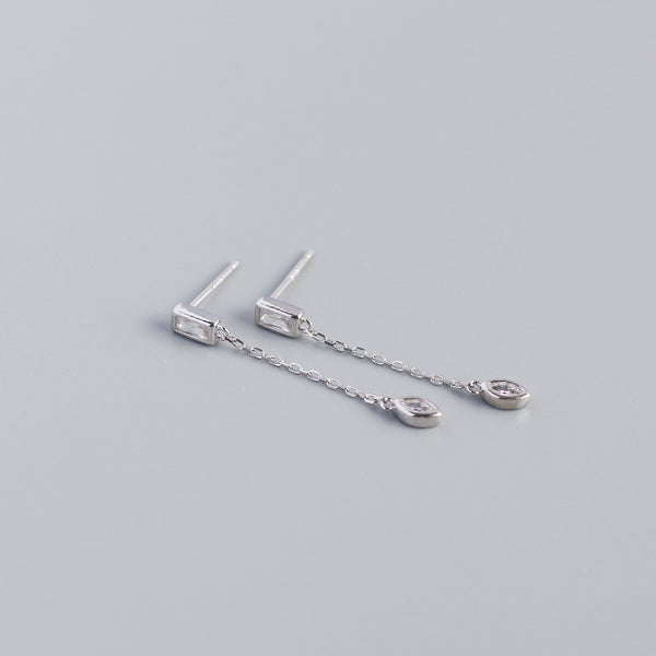 YHE0295 925 Sterling Silver Bezel Cubic Zirconia Long Chain Earring
