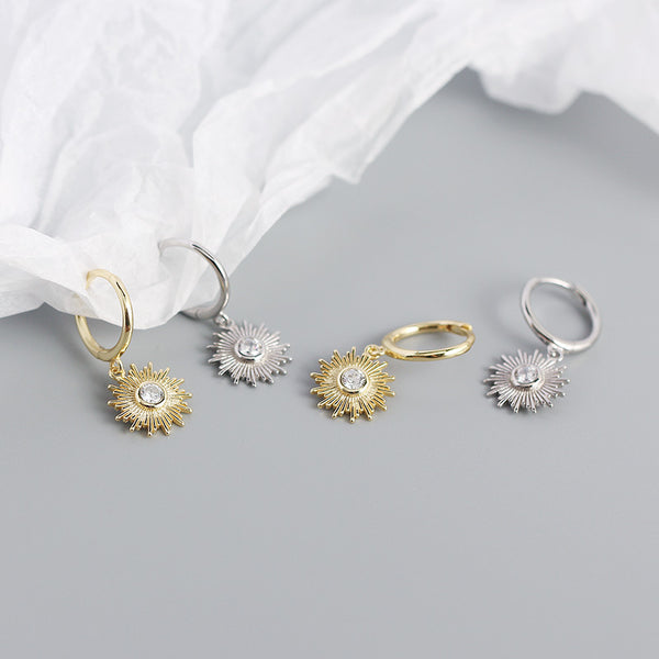 YHE0344 925 Sterling Silver Bohemian Irregular Sunburst CZ Earring