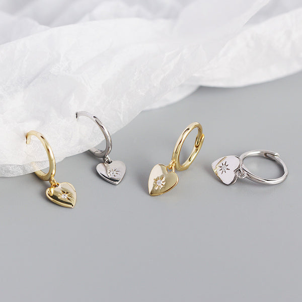 YHE0352 925 Sterling Silver Minimalist Heart Earring With CZ