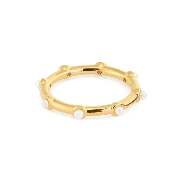 PR0015 925 Sterling Silver Bamboo Freshwater Pearl Stationed Ring