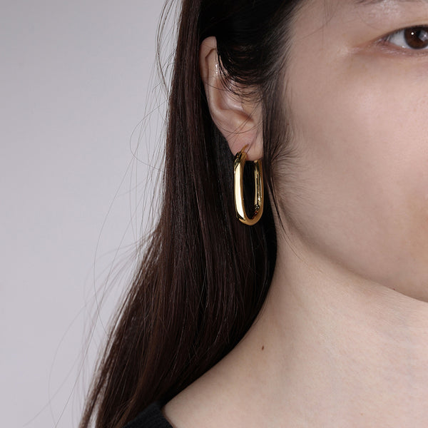 FE1974 925 Sterling Silver Oval Chunky Hoop Earrings (medium)