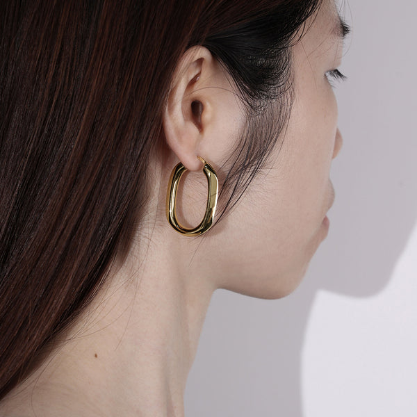 FE1974 925 Sterling Silver Oval Chunky Hoop Earrings (medium)