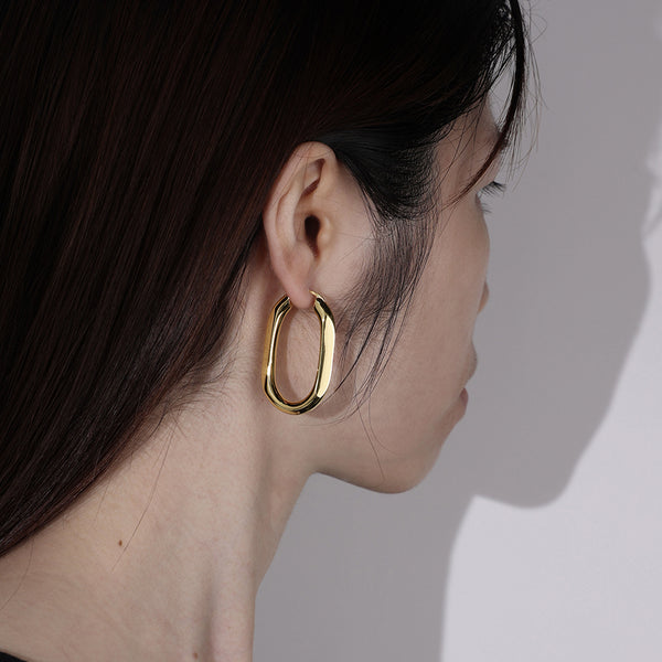 FE1975 925 Sterling Silver Oval Solid Chunky Hoop Earring For Women