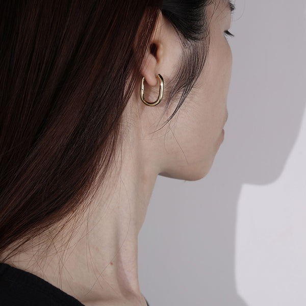 FE1976 925 Sterling Silver Oval Chunky Huggie Earring