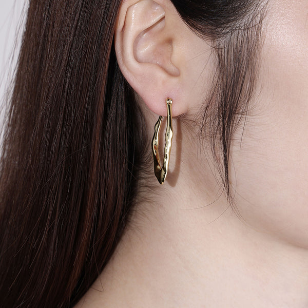 FE1979 925 Sterling Silver Oval Twisted Lave Hoop Earrings