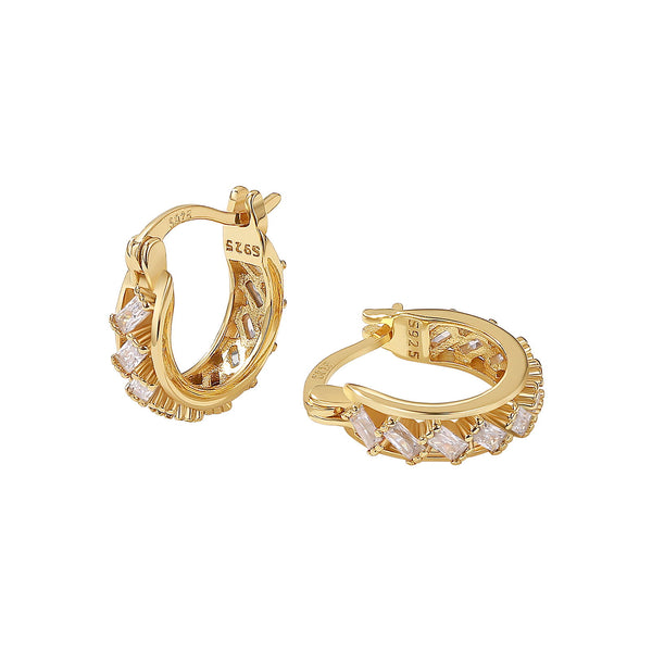 YHE0524 925 Sterling Silver Baguette Rainbow Cubci Zirconia Hoop Earrings