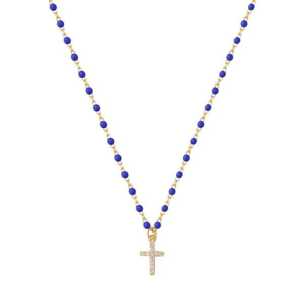 YHN060 925 Sterling Silver Stacked Cross CZ Drop Enamel Clavicle Chain Necklace