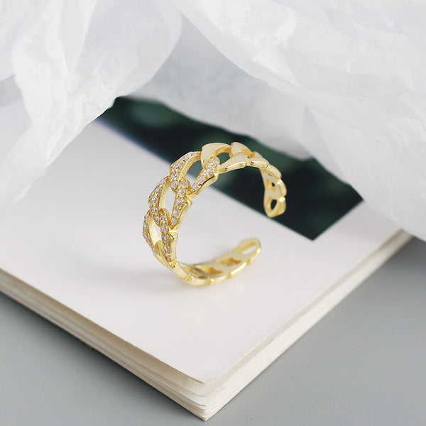 TYJ0321 925 Sterling Silver Pave CZ Link Chain Adjustable Ring