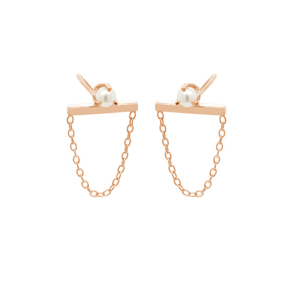 PE0027 925 Sterling Silver Mother Of Pearl Bar Chain Studs