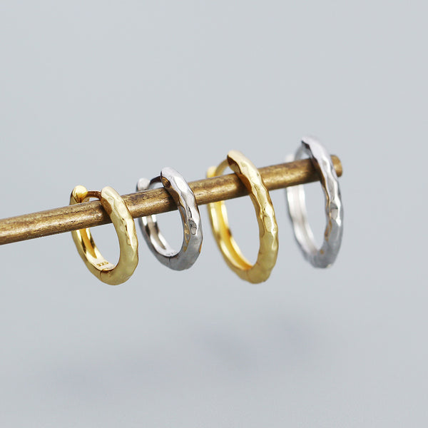 YHE0151 925 Sterling Silver Hammered Basic Hoop Earrings