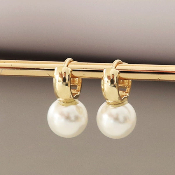 PE0064 925 Sterling Silver Big Shell Pearl Chunky Hoop Earring